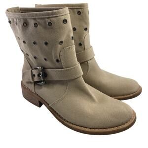 Unity by Carlos Santana Amiga Tan Fabric Upper Leather Sole Size 9M Ankle Boots